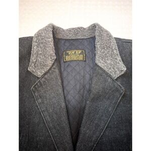 VTG POP 84 Women's M Denim‎ Wool Collar Quilted Jacket Made in Italy 80s Coat